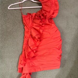 CeliaB Coral Ruffled One-Shoulder Dress